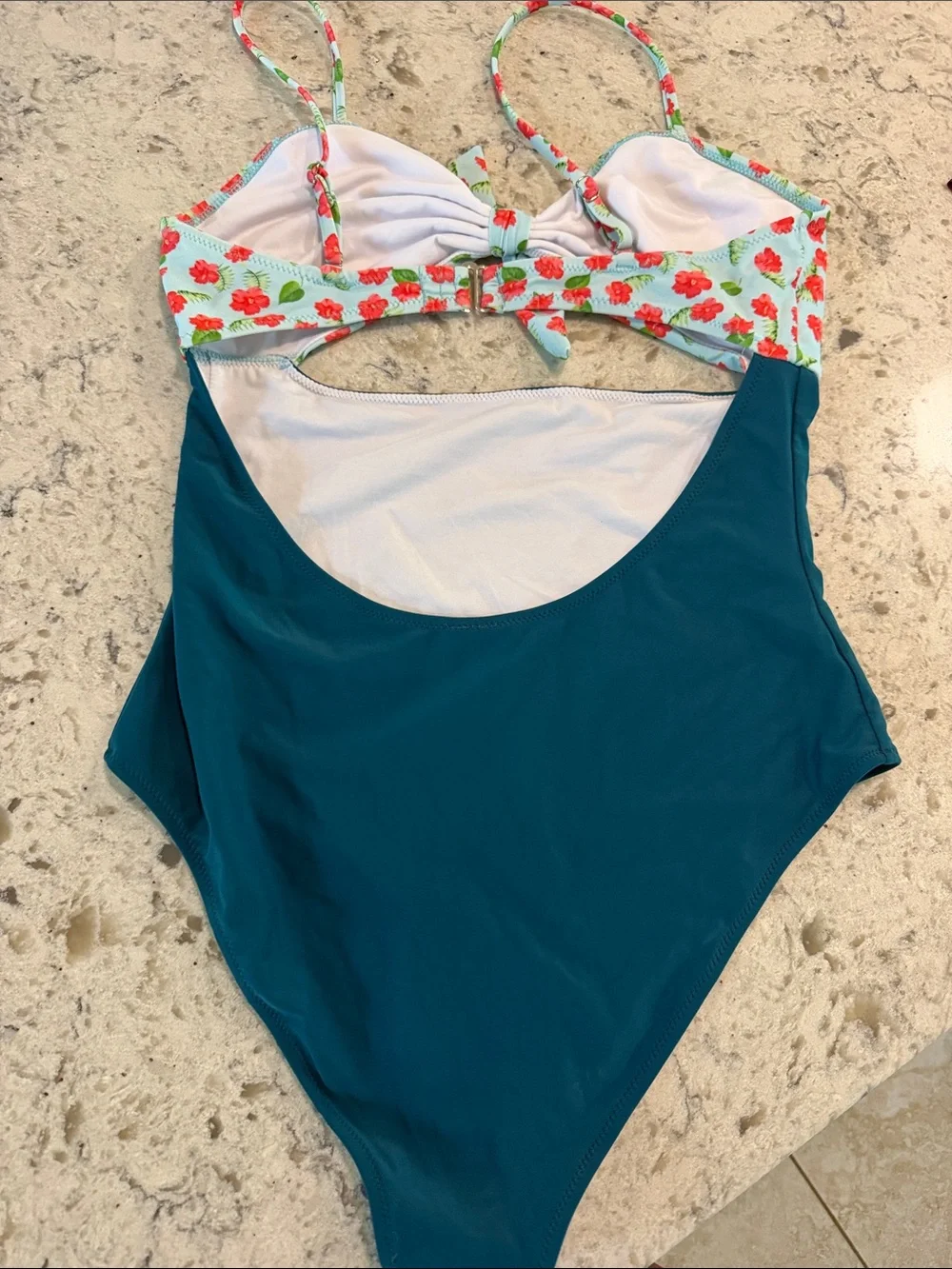 Women's Teal One-Piece Swimsuit with Floral Top